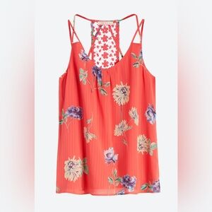 SKIES ARE BLUE Orange Floral Claudel Crochet Back Top - Size Medium